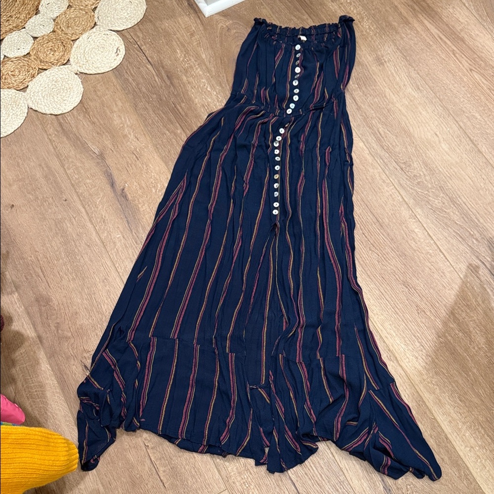 Elan Navy and Red Striped Midi Dress